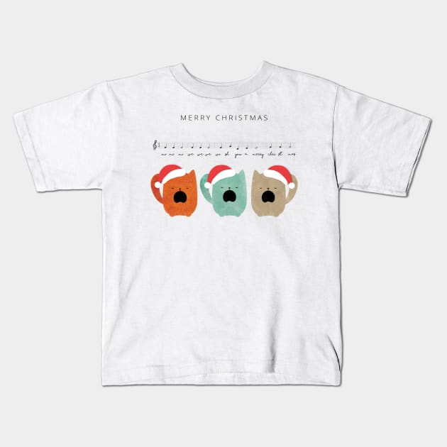 Cats Singing Xmas Song - We Wish You A Merry Christmans Kids T-Shirt by madebyTHOR